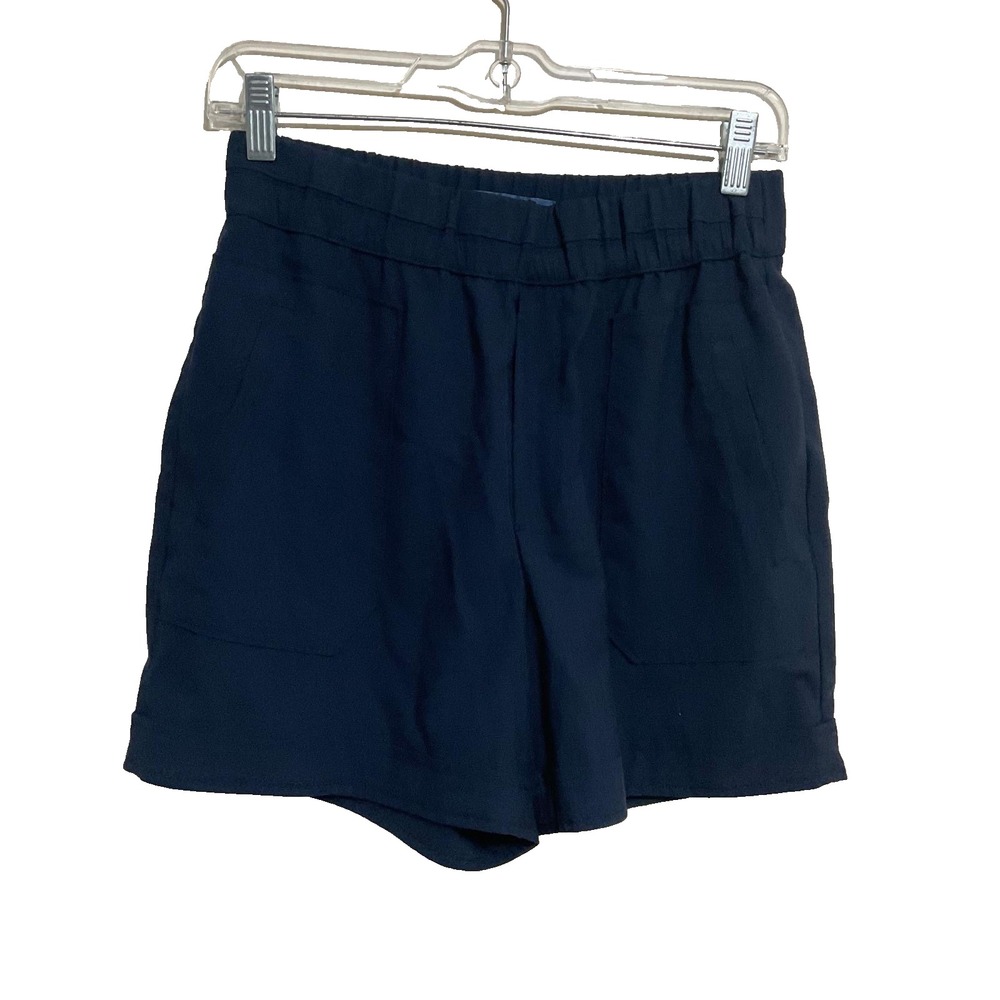 Democracy highrise elasticated waistband side pockets  navy women light shorts M